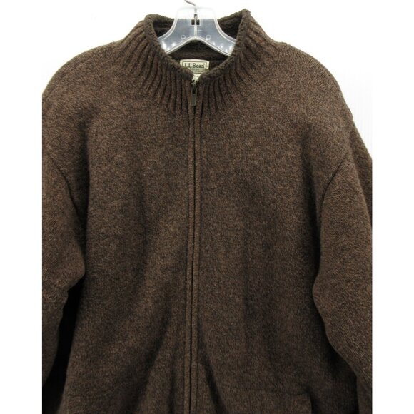 LL Bean Sweater Large Lambs Wool Cardigan Sherpa Fleece Lined Chunky - Picture 2 of 10